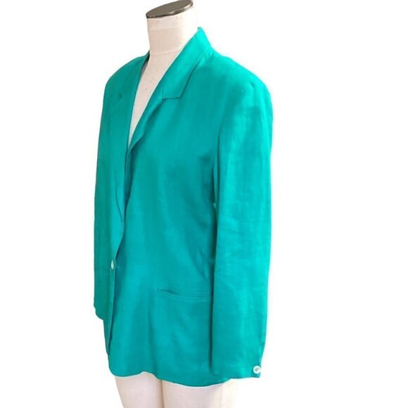 Talbots Petite Collection Sz 10 Linen Blazer Jacket Teal/Blue-Green 69N - Picture 3 of 7